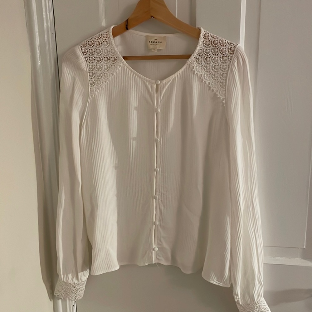 Sezane Cream Blouse with Lace Detail